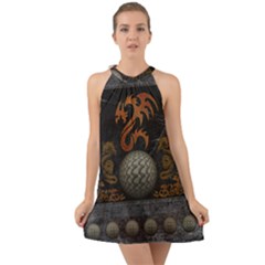 Awesome Tribal Dragon Made Of Metal Halter Tie Back Chiffon Dress