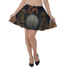 Awesome Tribal Dragon Made Of Metal Velvet Skater Skirt by FantasyWorld7