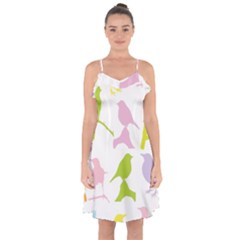 Birds Colourful Background Ruffle Detail Chiffon Dress by Celenk