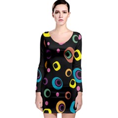 Abstract Background Retro 60s 70s Long Sleeve Bodycon Dress by Celenk