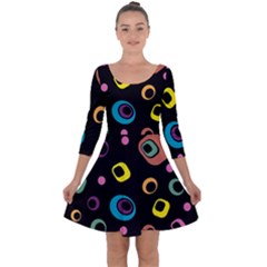 Abstract Background Retro 60s 70s Quarter Sleeve Skater Dress