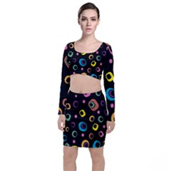 Abstract Background Retro 60s 70s Long Sleeve Crop Top & Bodycon Skirt Set