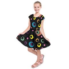 Abstract Background Retro 60s 70s Kids  Short Sleeve Dress