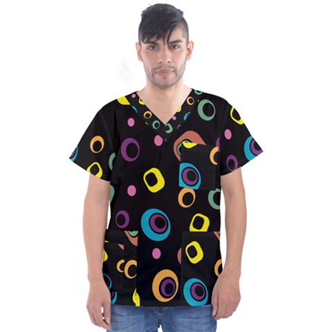 Abstract Background Retro 60s 70s Men s V-neck Scrub Top by Celenk