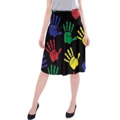 Handprints Hand Print Colourful Midi Beach Skirt by Celenk