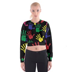 Handprints Hand Print Colourful Cropped Sweatshirt by Celenk