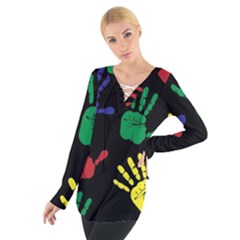 Handprints Hand Print Colourful Tie Up Tee by Celenk