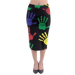 Handprints Hand Print Colourful Midi Pencil Skirt by Celenk