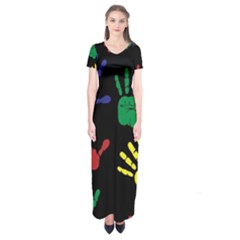 Handprints Hand Print Colourful Short Sleeve Maxi Dress by Celenk