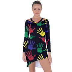 Handprints Hand Print Colourful Asymmetric Cut-out Shift Dress by Celenk