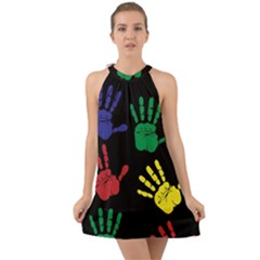 Handprints Hand Print Colourful Halter Tie Back Chiffon Dress