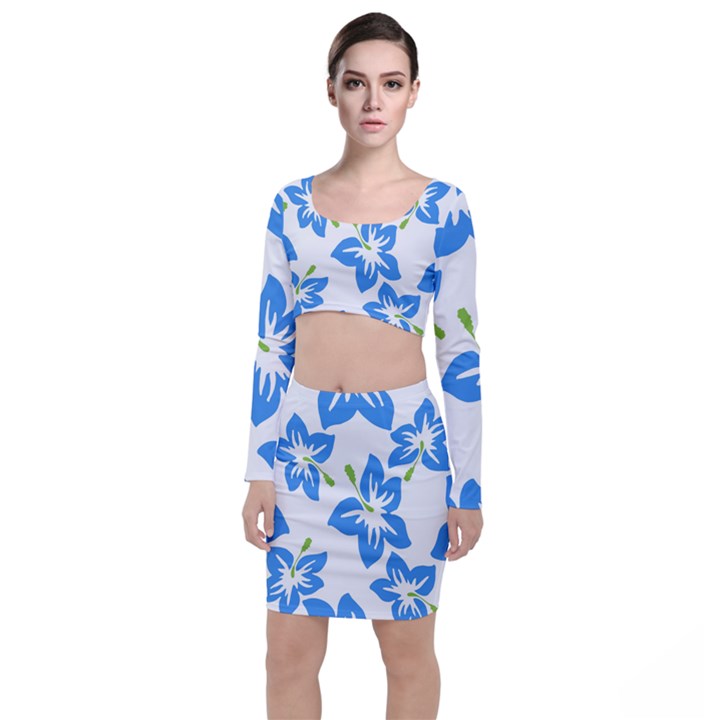 Hibiscus Wallpaper Flowers Floral Long Sleeve Crop Top & Bodycon Skirt Set