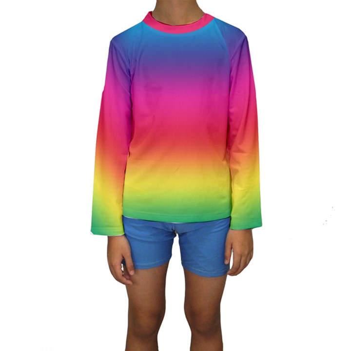 Spectrum Background Rainbow Color Kids  Long Sleeve Swimwear