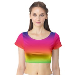 Spectrum Background Rainbow Color Short Sleeve Crop Top by Celenk