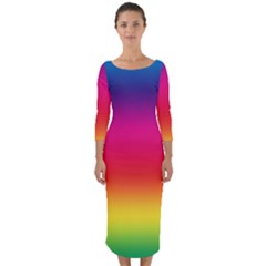 Spectrum Background Rainbow Color Quarter Sleeve Midi Bodycon Dress