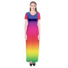 Spectrum Background Rainbow Color Short Sleeve Maxi Dress by Celenk