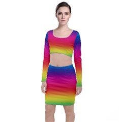 Spectrum Background Rainbow Color Long Sleeve Crop Top & Bodycon Skirt Set