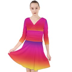 Spectrum Background Rainbow Color Quarter Sleeve Front Wrap Dress	