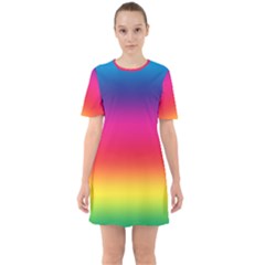 Spectrum Background Rainbow Color Sixties Short Sleeve Mini Dress