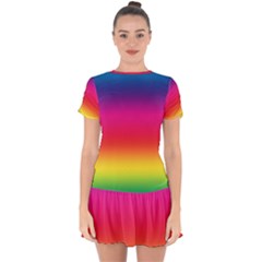 Spectrum Background Rainbow Color Drop Hem Mini Chiffon Dress by Celenk