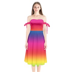 Spectrum Background Rainbow Color Shoulder Tie Bardot Midi Dress by Celenk