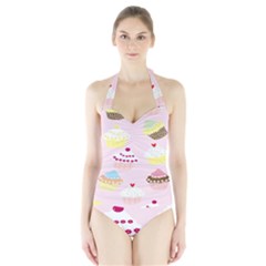 Cupcakes Wallpaper Paper Background Halter Swimsuit by Celenk