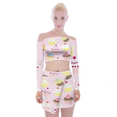 Cupcakes Wallpaper Paper Background Off Shoulder Top With Mini Skirt Set by Celenk