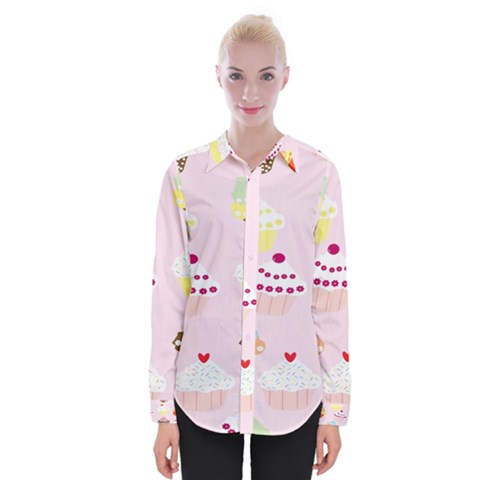 Cupcakes Wallpaper Paper Background Womens Long Sleeve Shirt by Celenk