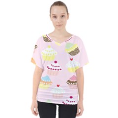 Cupcakes Wallpaper Paper Background V-neck Dolman Drape Top