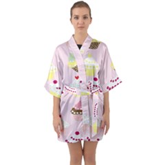 Cupcakes Wallpaper Paper Background Quarter Sleeve Kimono Robe