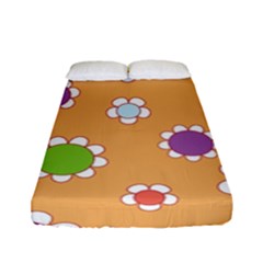 Floral Flowers Retro 1960s 60s Fitted Sheet (full/ Double Size) by Celenk