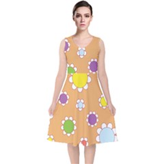 Floral Flowers Retro 1960s 60s V-neck Midi Sleeveless Dress 