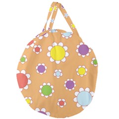 Floral Flowers Retro 1960s 60s Giant Round Zipper Tote