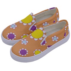 Floral Flowers Retro 1960s 60s Kids  Canvas Slip Ons