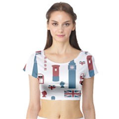 London Icons Symbols Landmark Short Sleeve Crop Top by Celenk