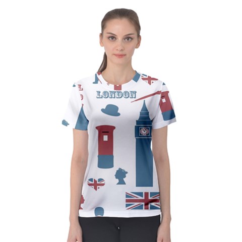 London Icons Symbols Landmark Women s Sport Mesh Tee by Celenk