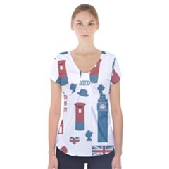 London Icons Symbols Landmark Short Sleeve Front Detail Top by Celenk