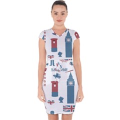 London Icons Symbols Landmark Capsleeve Drawstring Dress 