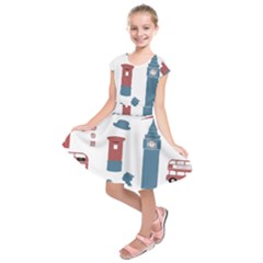 London Icons Symbols Landmark Kids  Short Sleeve Dress by Celenk