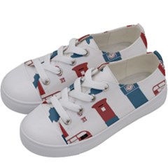 London Icons Symbols Landmark Kids  Low Top Canvas Sneakers by Celenk