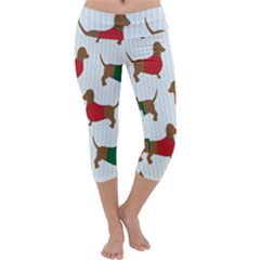 Dachshund Dog Cartoon Art Capri Yoga Leggings