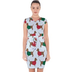 Dachshund Dog Cartoon Art Capsleeve Drawstring Dress 