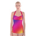 Spectrum Background Rainbow Color Boyleg Halter Swimsuit  View1