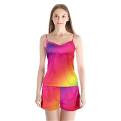 Spectrum Background Rainbow Color Satin Pajamas Set by Celenk