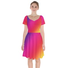 Spectrum Background Rainbow Color Short Sleeve Bardot Dress by Celenk