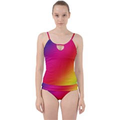 Spectrum Background Rainbow Color Cut Out Top Tankini Set