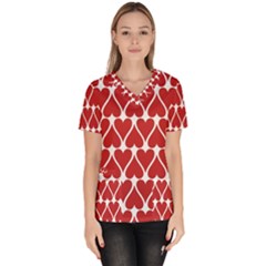 Hearts Pattern Seamless Red Love Scrub Top