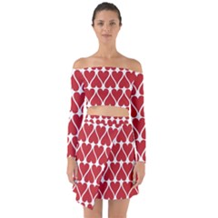 Hearts Pattern Seamless Red Love Off Shoulder Top With Skirt Set