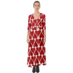 Hearts Pattern Seamless Red Love Button Up Boho Maxi Dress by Celenk