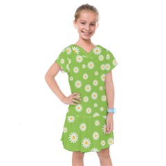 Daisy Flowers Floral Wallpaper Kids  Drop Waist Dress